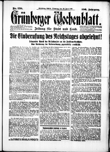 Gr&uuml;nberger Wochenblatt: Zeitung f&uuml;r Stadt und Land, No. 138. (16. Juni 1931)