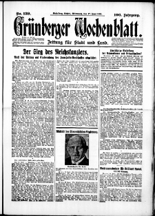 Gr&uuml;nberger Wochenblatt: Zeitung f&uuml;r Stadt und Land, No. 139. (17. Juni 1931)