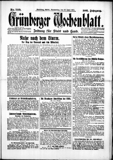 Gr&uuml;nberger Wochenblatt: Zeitung f&uuml;r Stadt und Land, No. 140. (18. Juni 1931)