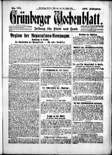 Gr&uuml;nberger Wochenblatt: Zeitung f&uuml;r Stadt und Land, No. 141. (19. Juni 1931)