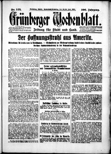 Gr&uuml;nberger Wochenblatt: Zeitung f&uuml;r Stadt und Land, No. 142. (20./21. Juni 1931)