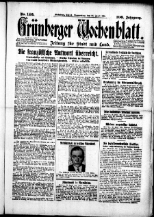 Gr&uuml;nberger Wochenblatt: Zeitung f&uuml;r Stadt und Land, No. 146. (25. Juni 1931)