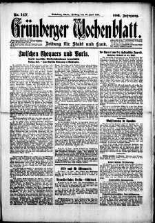 Gr&uuml;nberger Wochenblatt: Zeitung f&uuml;r Stadt und Land, No. 147. (26. Juni 1931)
