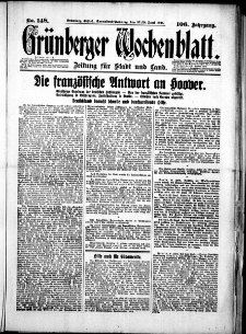 Gr&uuml;nberger Wochenblatt: Zeitung f&uuml;r Stadt und Land, No. 148. (27./28. Juni 1931)