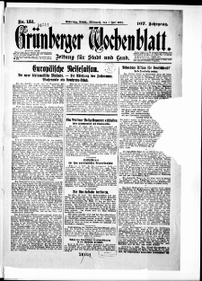 Gr&uuml;nberger Wochenblatt: Zeitung f&uuml;r Stadt und Land, No. 151. (1. Juli 1931)