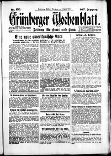 Gr&uuml;nberger Wochenblatt: Zeitung f&uuml;r Stadt und Land, No. 155. (6. Juli 1931)