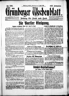 Gr&uuml;nberger Wochenblatt: Zeitung f&uuml;r Stadt und Land, No. 156. (7. Juli 1931)