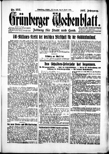Grünberger Wochenblatt: Zeitung für Stadt und Land, No. 157. (8. Juli 1931)