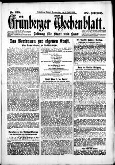 Gr&uuml;nberger Wochenblatt: Zeitung f&uuml;r Stadt und Land, No. 158. (9. Juli 1931)