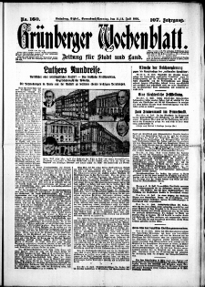 Gr&uuml;nberger Wochenblatt: Zeitung f&uuml;r Stadt und Land, No. 160. (11./12. Juli 1931)