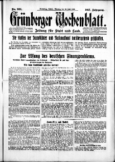 Gr&uuml;nberger Wochenblatt: Zeitung f&uuml;r Stadt und Land, No. 161. (13. Juli 1931)
