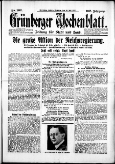 Gr&uuml;nberger Wochenblatt: Zeitung f&uuml;r Stadt und Land, No. 162. (14. Juli 1931)