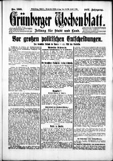 Gr&uuml;nberger Wochenblatt: Zeitung f&uuml;r Stadt und Land, No. 166. (18./19. Juli 1931)