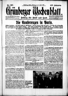 Gr&uuml;nberger Wochenblatt: Zeitung f&uuml;r Stadt und Land, No. 167. (20. Juli 1931)