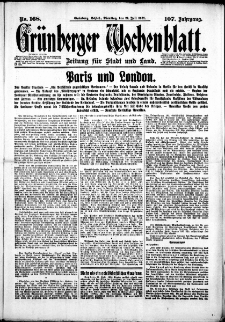 Gr&uuml;nberger Wochenblatt: Zeitung f&uuml;r Stadt und Land, No. 168. (21. Juli 1931)