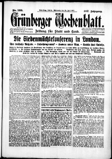 Gr&uuml;nberger Wochenblatt: Zeitung f&uuml;r Stadt und Land, No. 169. (22. Juli 1931)