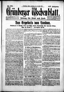 Gr&uuml;nberger Wochenblatt: Zeitung f&uuml;r Stadt und Land, No. 171. (24. Juli 1931)