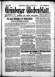 Gr&uuml;nberger Wochenblatt: Zeitung f&uuml;r Stadt und Land, No. 173. (27. Juli 1931)