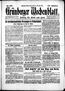 Gr&uuml;nberger Wochenblatt: Zeitung f&uuml;r Stadt und Land, No. 176. (30. Juli 1931)