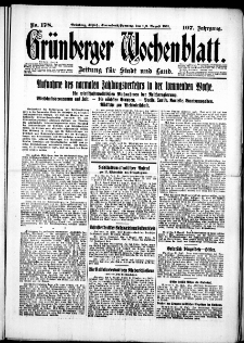 Gr&uuml;nberger Wochenblatt: Zeitung f&uuml;r Stadt und Land, No. 178. (1./2. August 1931)
