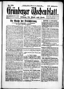 Gr&uuml;nberger Wochenblatt: Zeitung f&uuml;r Stadt und Land, No. 179. (3. August 1931)