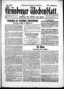 Gr&uuml;nberger Wochenblatt: Zeitung f&uuml;r Stadt und Land, No. 183. (7. August 1931)