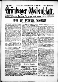 Gr&uuml;nberger Wochenblatt: Zeitung f&uuml;r Stadt und Land, No. 184. (8./9. August 1931)