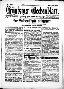 Gr&uuml;nberger Wochenblatt: Zeitung f&uuml;r Stadt und Land, No. 185. (10. August 1931)