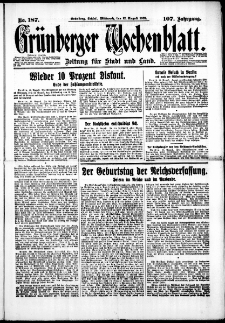 Gr&uuml;nberger Wochenblatt: Zeitung f&uuml;r Stadt und Land, No. 187. (12. August 1931)