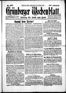 Gr&uuml;nberger Wochenblatt: Zeitung f&uuml;r Stadt und Land, No. 188. (13. August 1931)