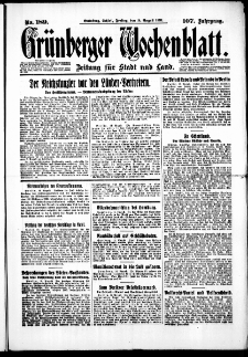 Gr&uuml;nberger Wochenblatt: Zeitung f&uuml;r Stadt und Land, No. 189. (14. August 1931)