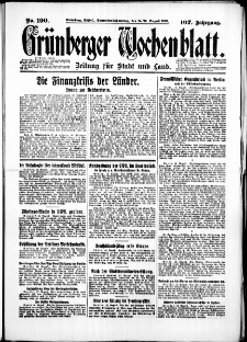 Gr&uuml;nberger Wochenblatt: Zeitung f&uuml;r Stadt und Land, No. 190. (15./16. August 1931)