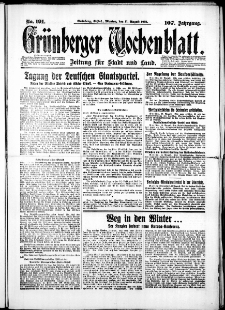 Gr&uuml;nberger Wochenblatt: Zeitung f&uuml;r Stadt und Land, No. 191. (17. August 1931)
