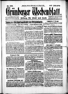 Gr&uuml;nberger Wochenblatt: Zeitung f&uuml;r Stadt und Land, No. 193. (19. August 1931)