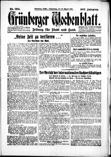Gr&uuml;nberger Wochenblatt: Zeitung f&uuml;r Stadt und Land, No. 194. (20. August 1931)