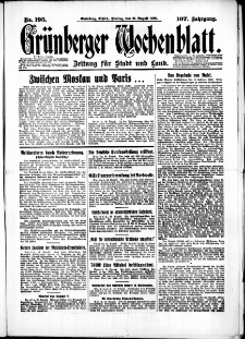 Gr&uuml;nberger Wochenblatt: Zeitung f&uuml;r Stadt und Land, No. 195. (21. August 1931)