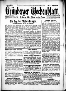 Gr&uuml;nberger Wochenblatt: Zeitung f&uuml;r Stadt und Land, No. 196. (22./23. August 1931)