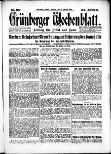 Gr&uuml;nberger Wochenblatt: Zeitung f&uuml;r Stadt und Land, No. 197. (24. August 1931)