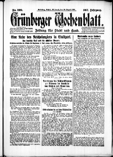 Gr&uuml;nberger Wochenblatt: Zeitung f&uuml;r Stadt und Land, No. 199. (26. August 1931)