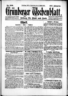 Gr&uuml;nberger Wochenblatt: Zeitung f&uuml;r Stadt und Land, No. 200. (27. August 1931)