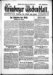 Gr&uuml;nberger Wochenblatt: Zeitung f&uuml;r Stadt und Land, No. 201. (28. August 1931)
