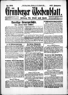 Gr&uuml;nberger Wochenblatt: Zeitung f&uuml;r Stadt und Land, No. 203. (31. August 1931)