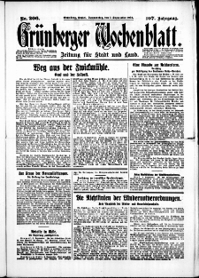 Gr&uuml;nberger Wochenblatt: Zeitung f&uuml;r Stadt und Land, No. 206. (3. September 1931)