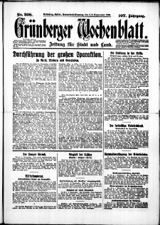 Gr&uuml;nberger Wochenblatt: Zeitung f&uuml;r Stadt und Land, No. 208. (5./6. September 1931)