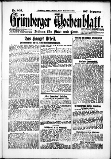 Gr&uuml;nberger Wochenblatt: Zeitung f&uuml;r Stadt und Land, No. 209. (7. September 1931)