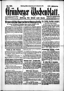 Gr&uuml;nberger Wochenblatt: Zeitung f&uuml;r Stadt und Land, No. 212. (10. September 1931)