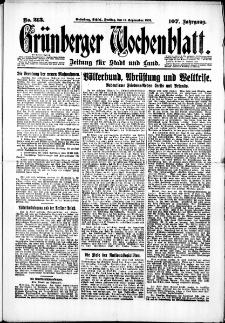 Gr&uuml;nberger Wochenblatt: Zeitung f&uuml;r Stadt und Land, No. 213. (11. September 1931)