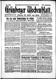 Gr&uuml;nberger Wochenblatt: Zeitung f&uuml;r Stadt und Land, No. 214. (12./13. September 1931)