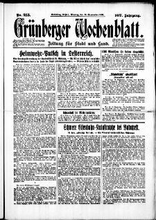 Gr&uuml;nberger Wochenblatt: Zeitung f&uuml;r Stadt und Land, No. 215. (14. September 1931)