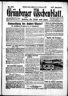 Gr&uuml;nberger Wochenblatt: Zeitung f&uuml;r Stadt und Land, No. 217. (16. September 1931)